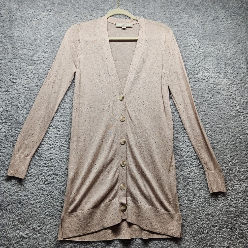 Loft Beige Tunic Cardigan Sweater Womens Size Small Buttons Lightweight Preppy